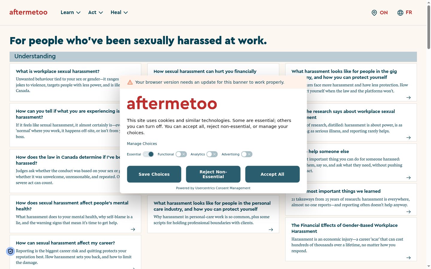 Screenshot del banner di consenso mostrato prima di qualsiasi interazione