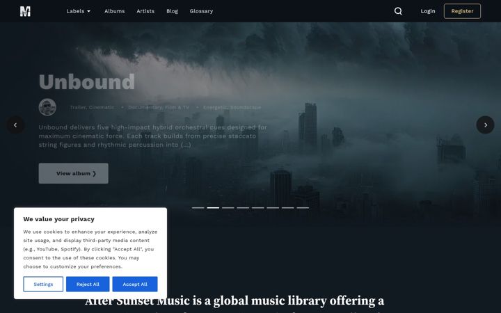 Screenshot of aftersunsetmusic.com