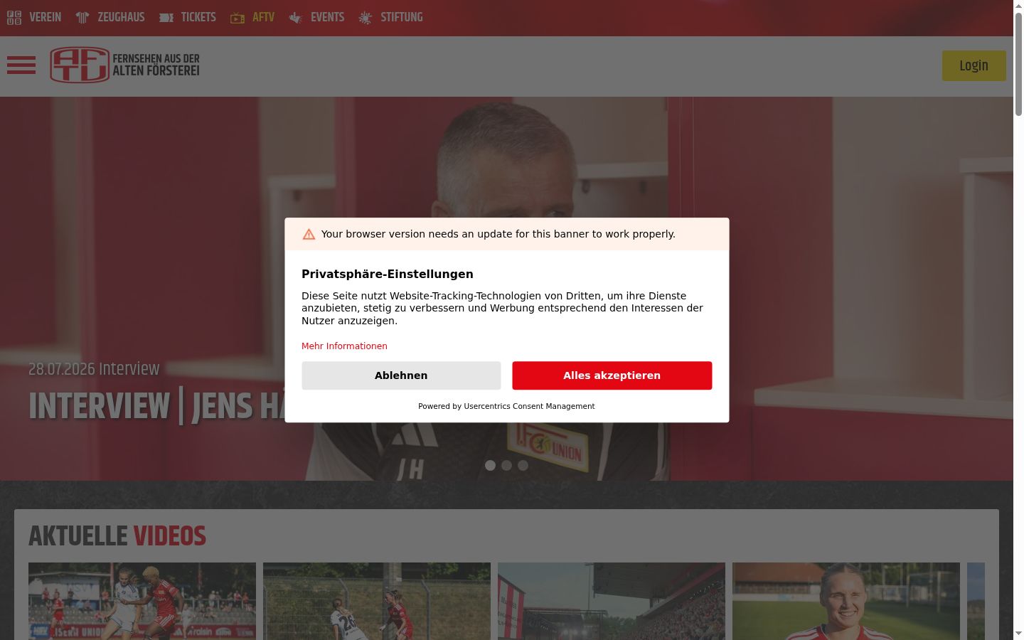 Screenshot of the consent banner shown before any interaction