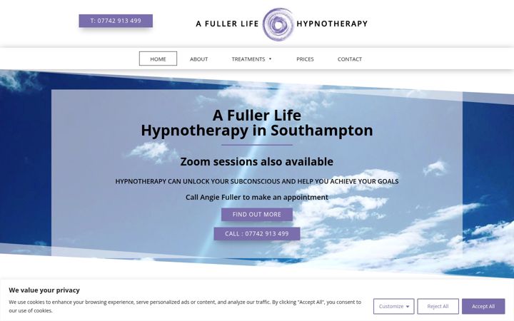 Screenshot of afullerlifehypnotherapy.co.uk