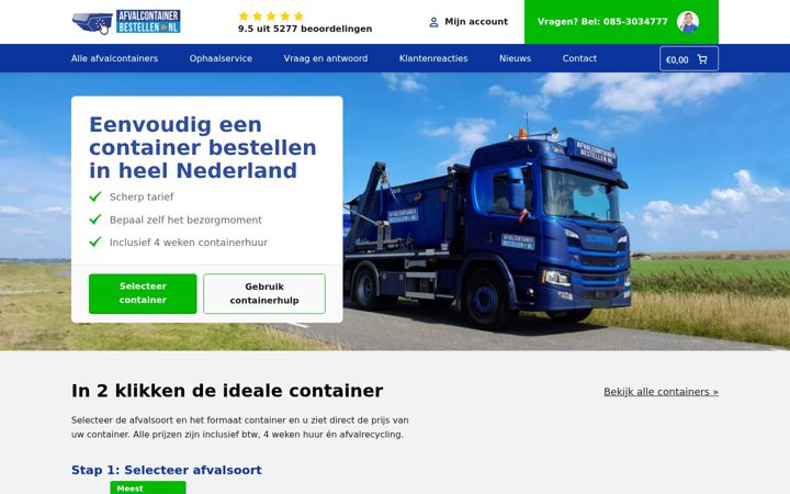 Ekraanipilt saidist afvalcontainerbestellen.nl