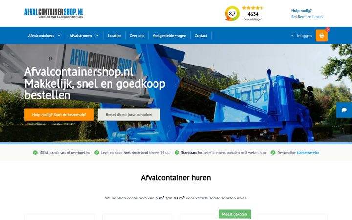 Ekraanipilt saidist afvalcontainershop.nl