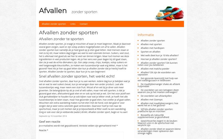 Captură de ecran a afvallenzondersporten.nl
