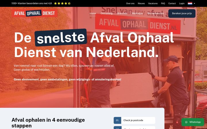 Captură de ecran a afvalophaaldienst.nl