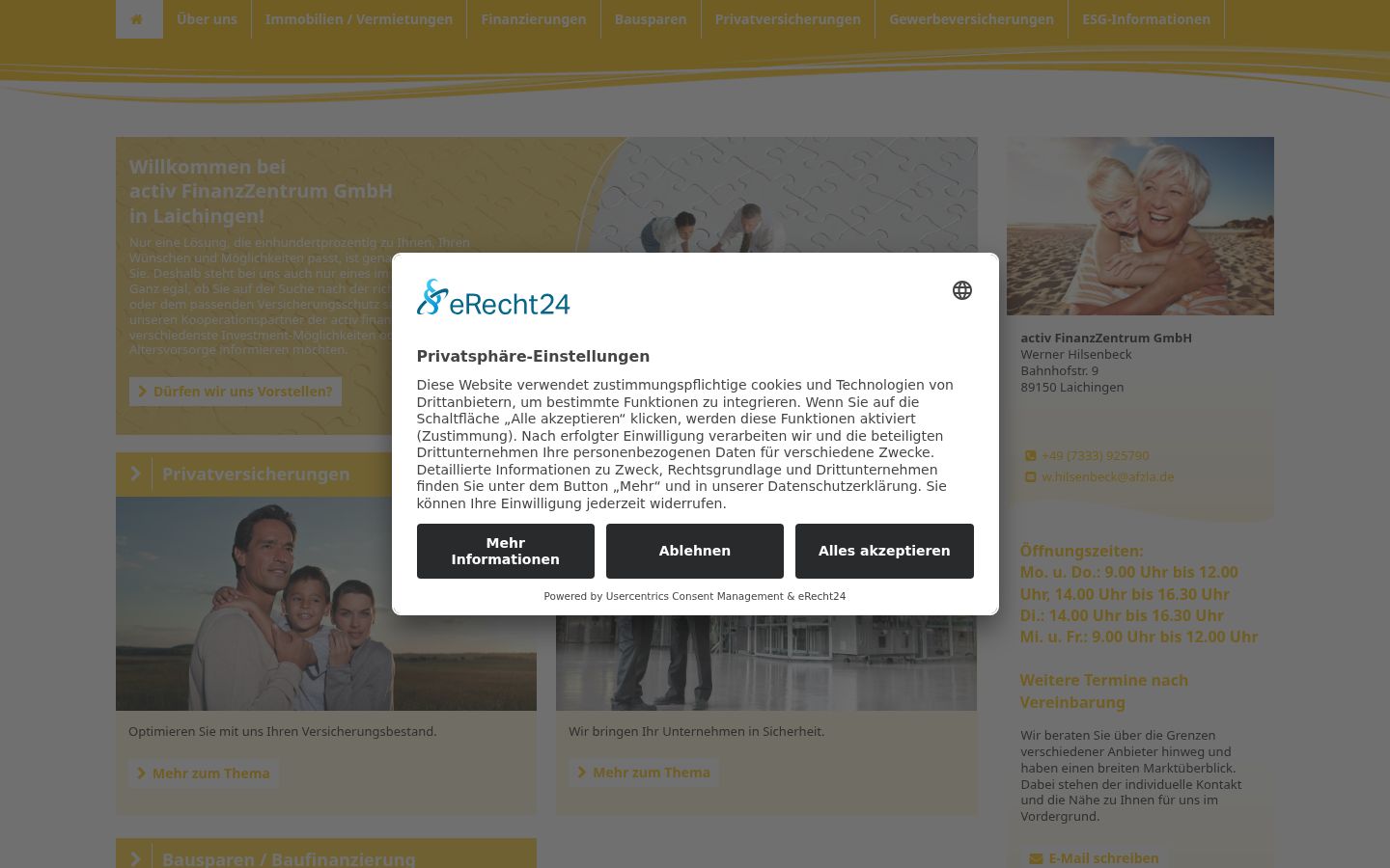 Captura de ecrã do banner de consentimento apresentado antes de qualquer interação