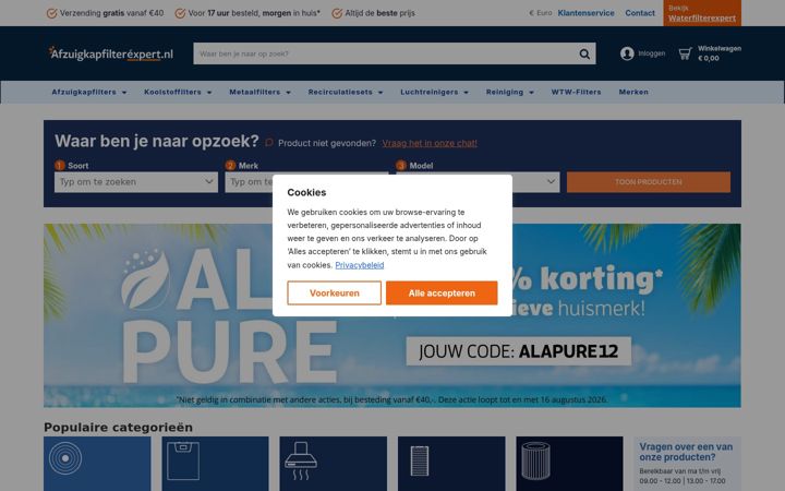 Ekrānuzņēmums no afzuigkapfilterexpert.nl