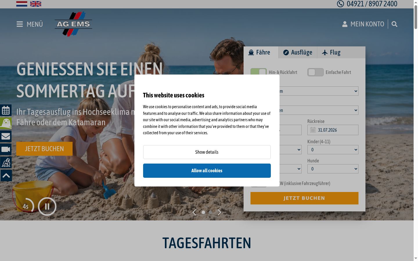 Screenshot des Einwilligungsbanners vor jeglicher Interaktion