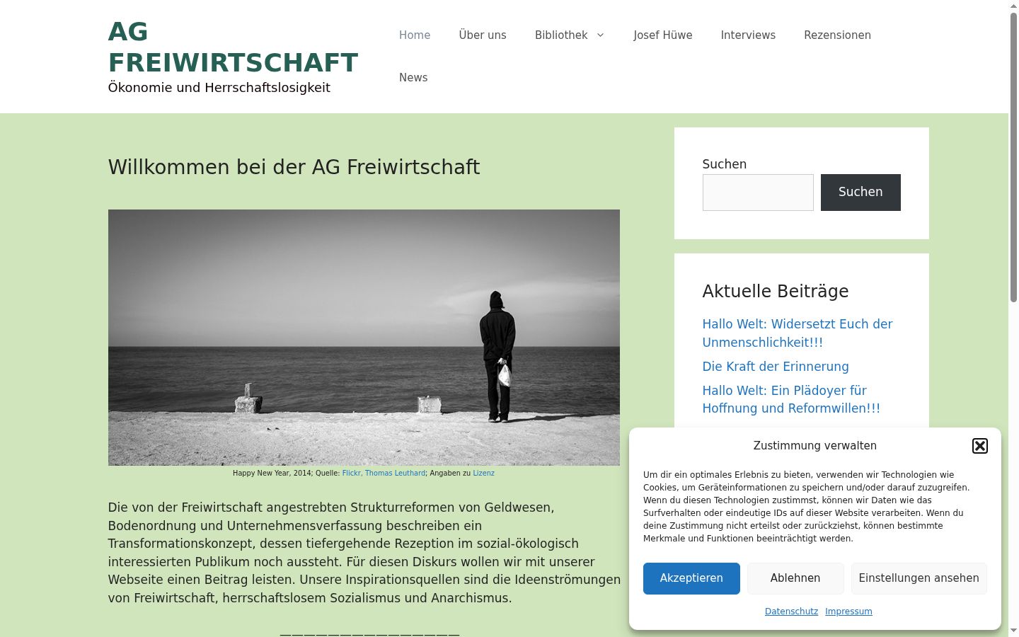 Screenshot des Einwilligungsbanners vor jeglicher Interaktion