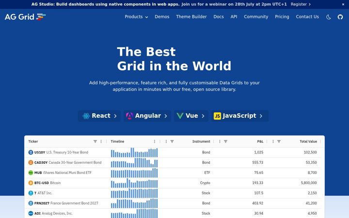 Screenshot of ag-grid.com