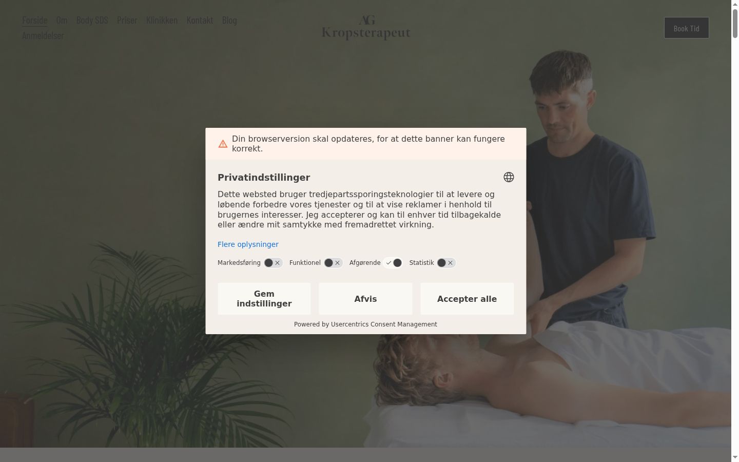 Screenshot del banner di consenso mostrato prima di qualsiasi interazione