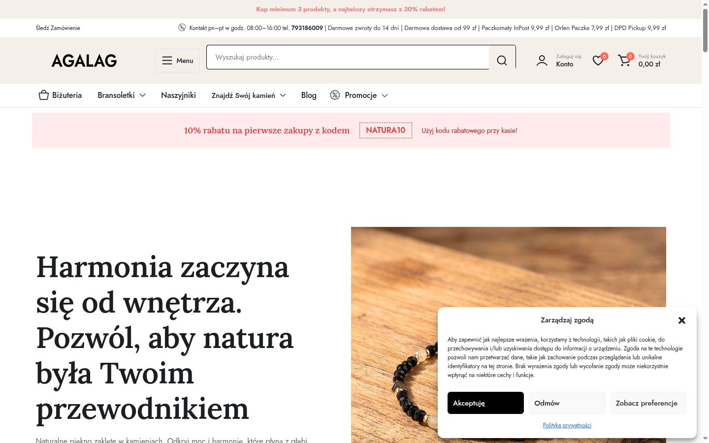 Zrzut ekranu banera zgody wyświetlanego przed jakąkolwiek interakcją