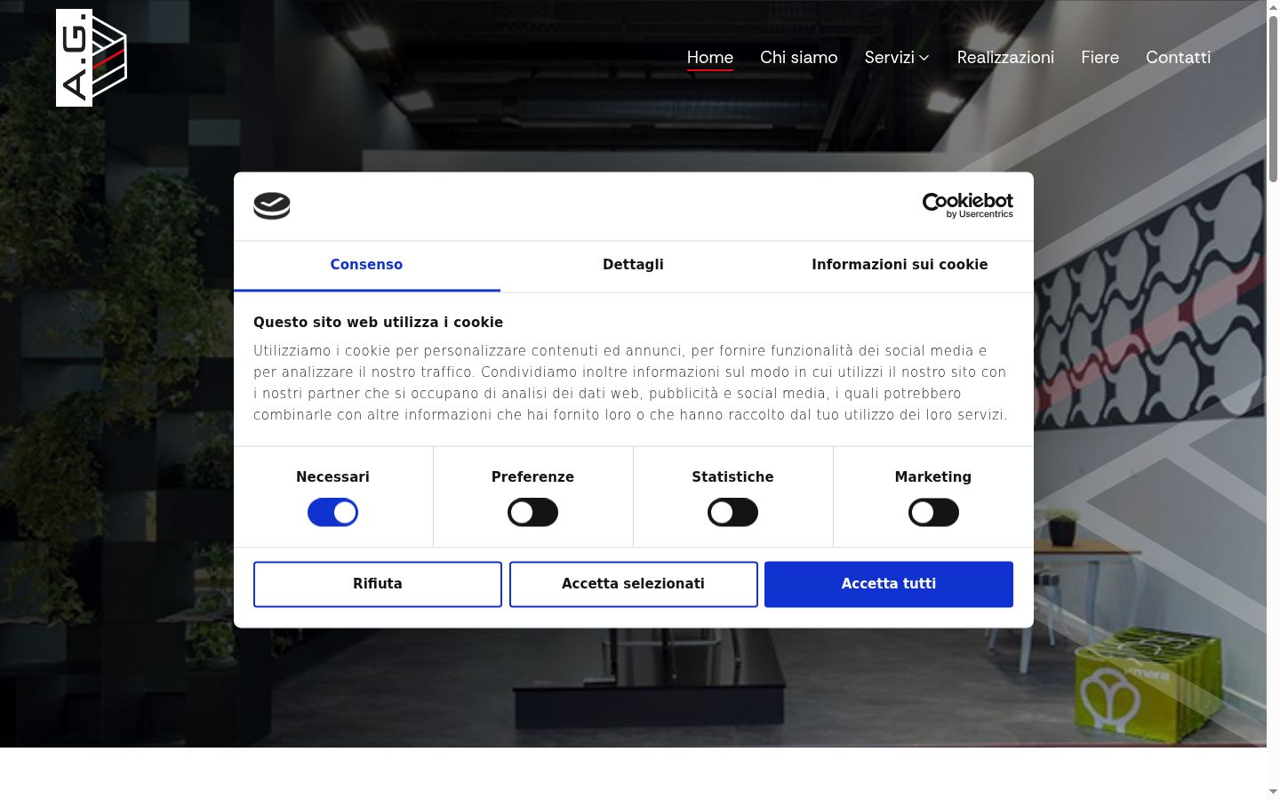 Screenshot del banner di consenso mostrato prima di qualsiasi interazione