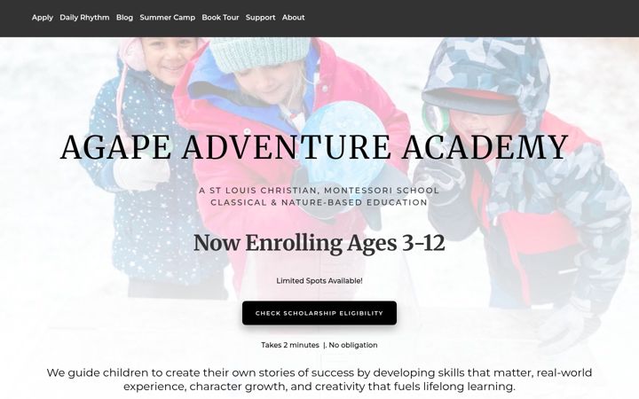 Screenshot ta' agapeadventureacademy.com
