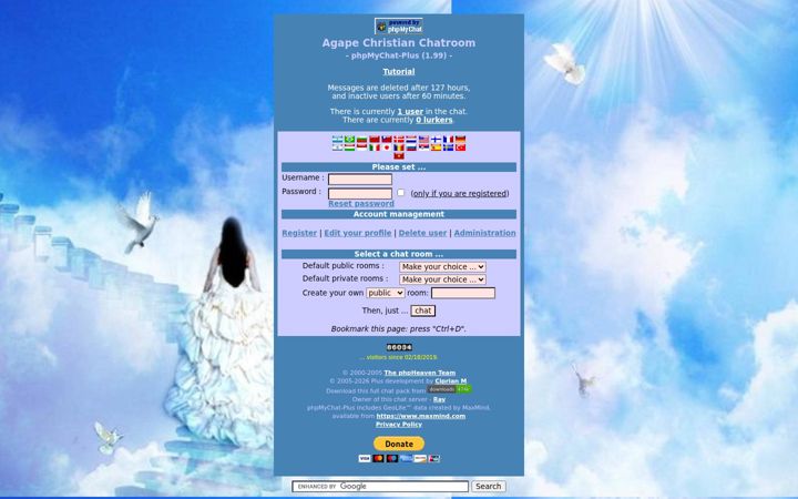 Skjámynd af agapechristianchatroom.com