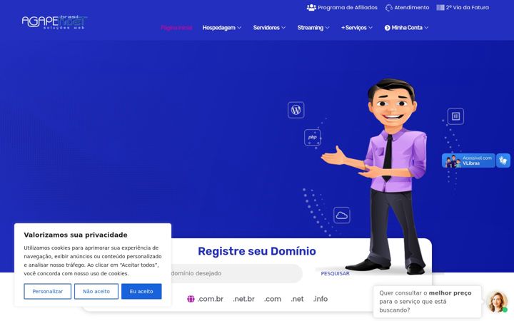 Captură de ecran a agapehost.com.br