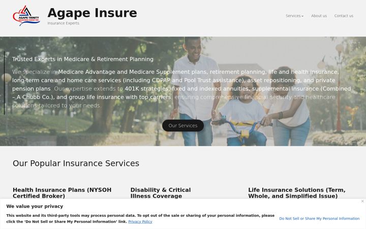 Screenshot van agapeinsure.com
