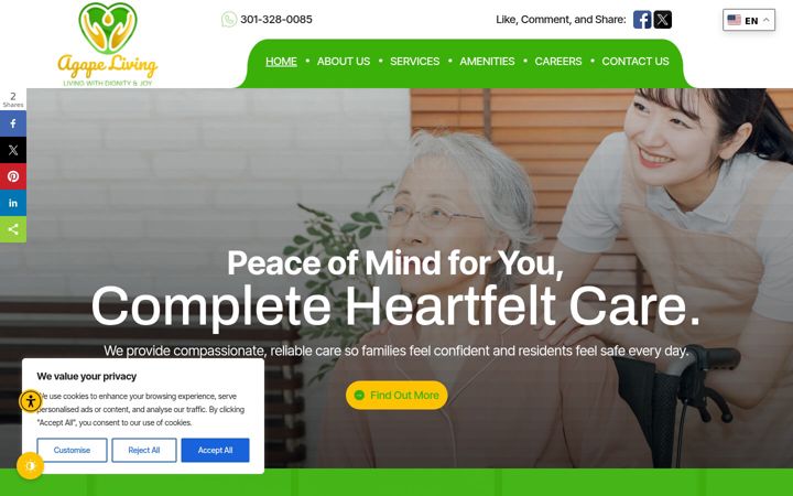 Screenshot of agapelivingllc.com