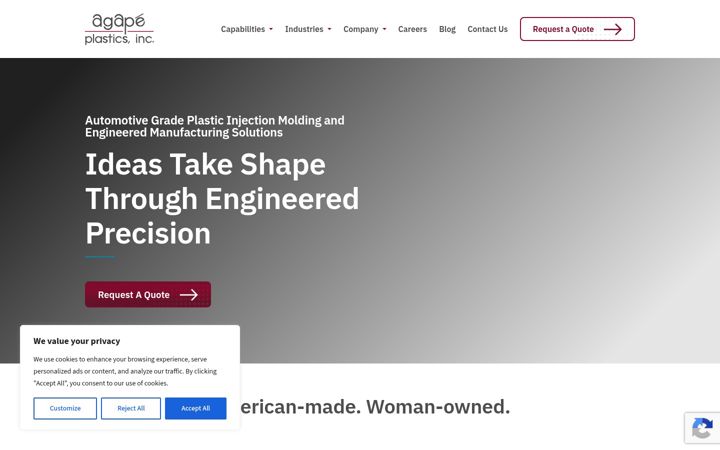 Screenshot of agapeplastics.com