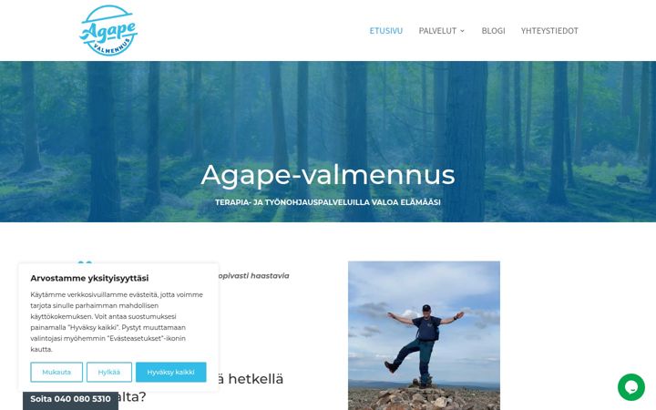 Екранна снимка на agapevalmennus.fi