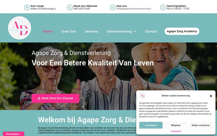 Skærmbillede af agapezorg-dienstverlening.nl