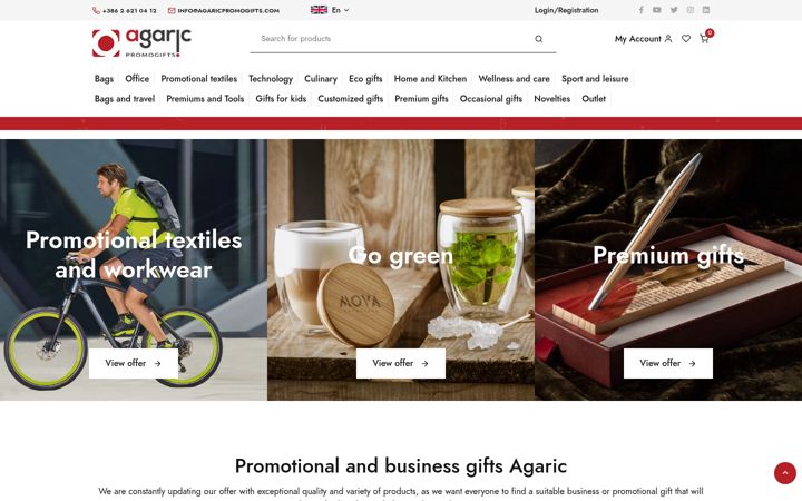 Screenshot ta' agaricpromogifts.com