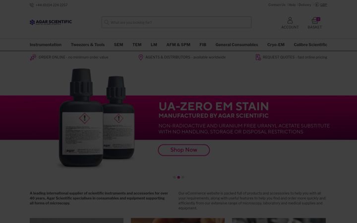 Screenshot of agarscientific.com