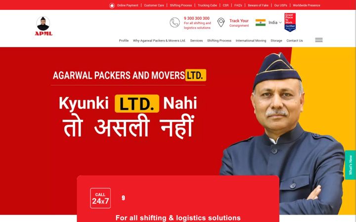 Screenshot of agarwalpackers.com
