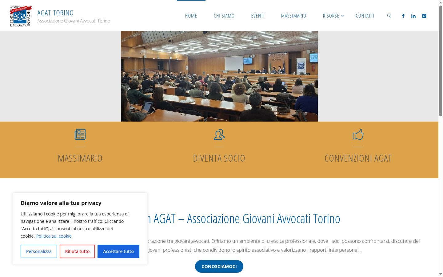Screenshot del banner di consenso mostrato prima di qualsiasi interazione