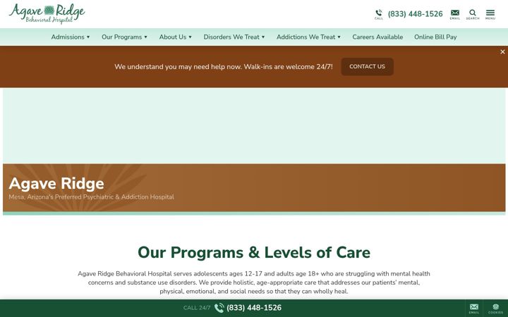 Captură de ecran a agaveridgebehavioral.com