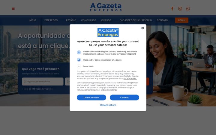 Screenshot of agazetaempregos.com.br