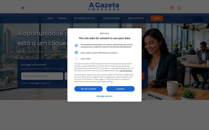 Captură de ecran a agazetaempregosul.com.br