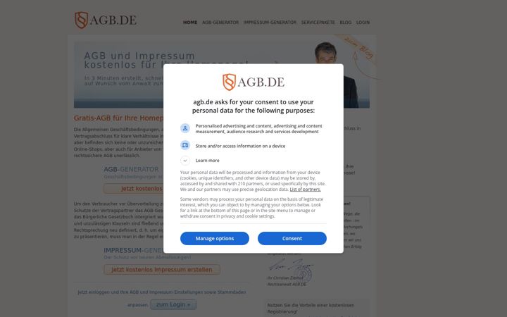 Screenshot of agb.de
