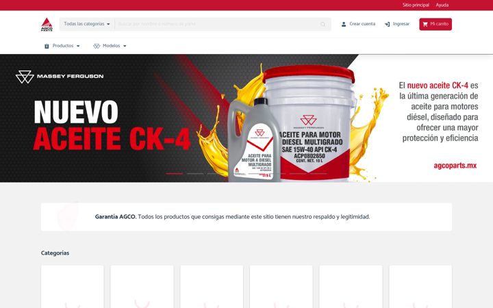 Екранна снимка на agcoparts.mx