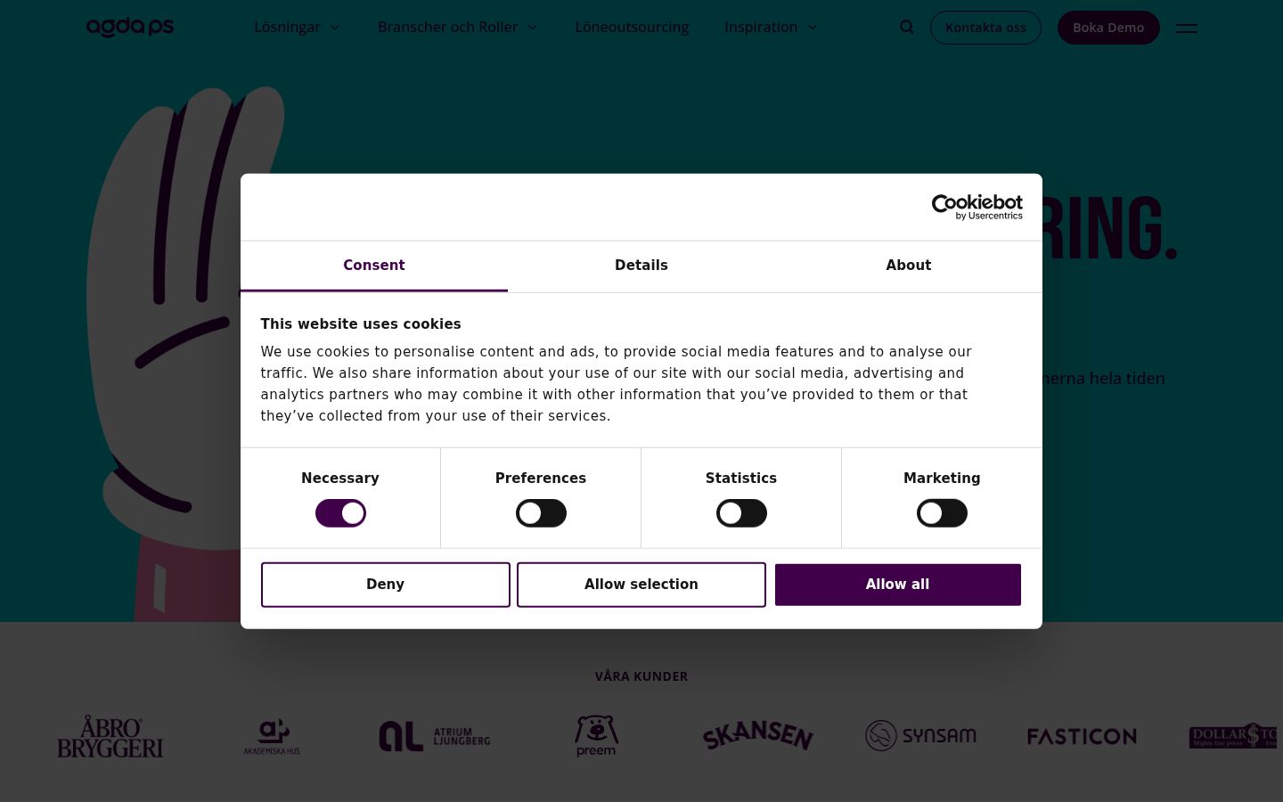 Capture d'écran de la bannière de consentement affichée avant toute interaction