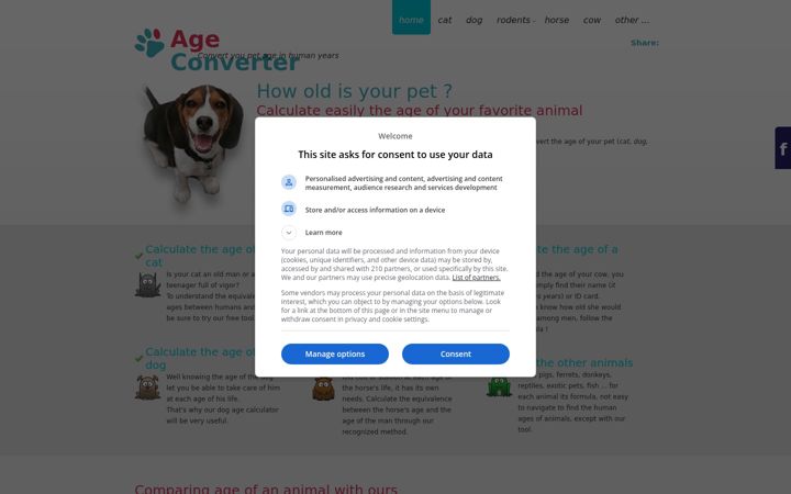 Screenshot of age-converter.com