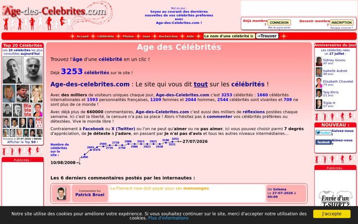 Capture d'écran de age-des-celebrites.com