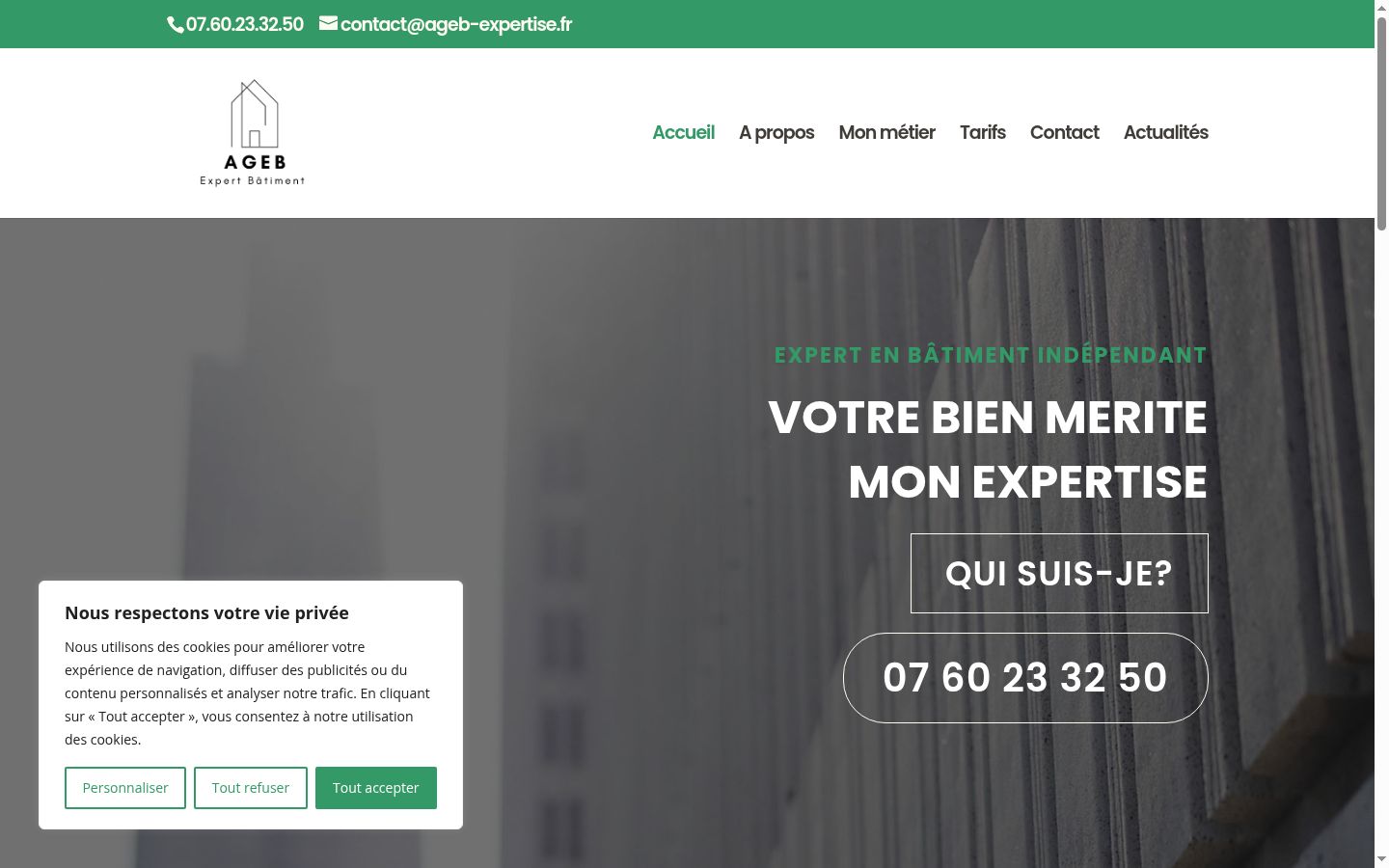 Capture d'écran de la bannière de consentement affichée avant toute interaction