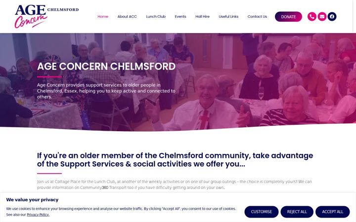 Screenshot stránky ageconcernchelmsford.org.uk