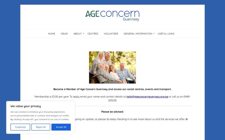 Screenshot of ageconcernguernsey.org.gg
