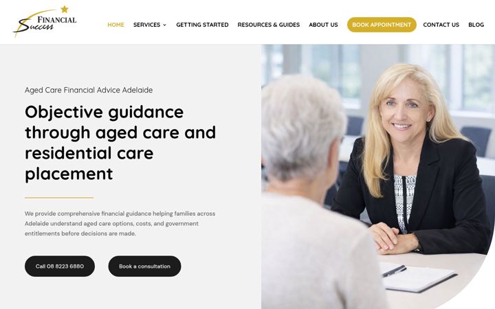 Screenshot of agedcarefinancialspecialist.com.au