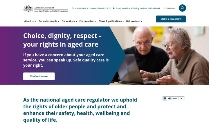 Screenshot of agedcarequality.gov.au