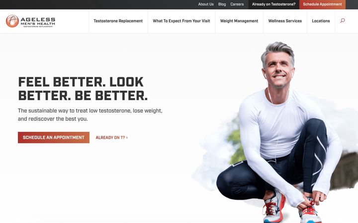 Screenshot stránky agelessmenshealth.com
