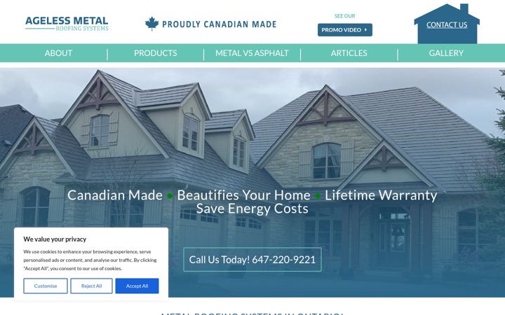 Screenshot stránky agelessmetalroofing.com