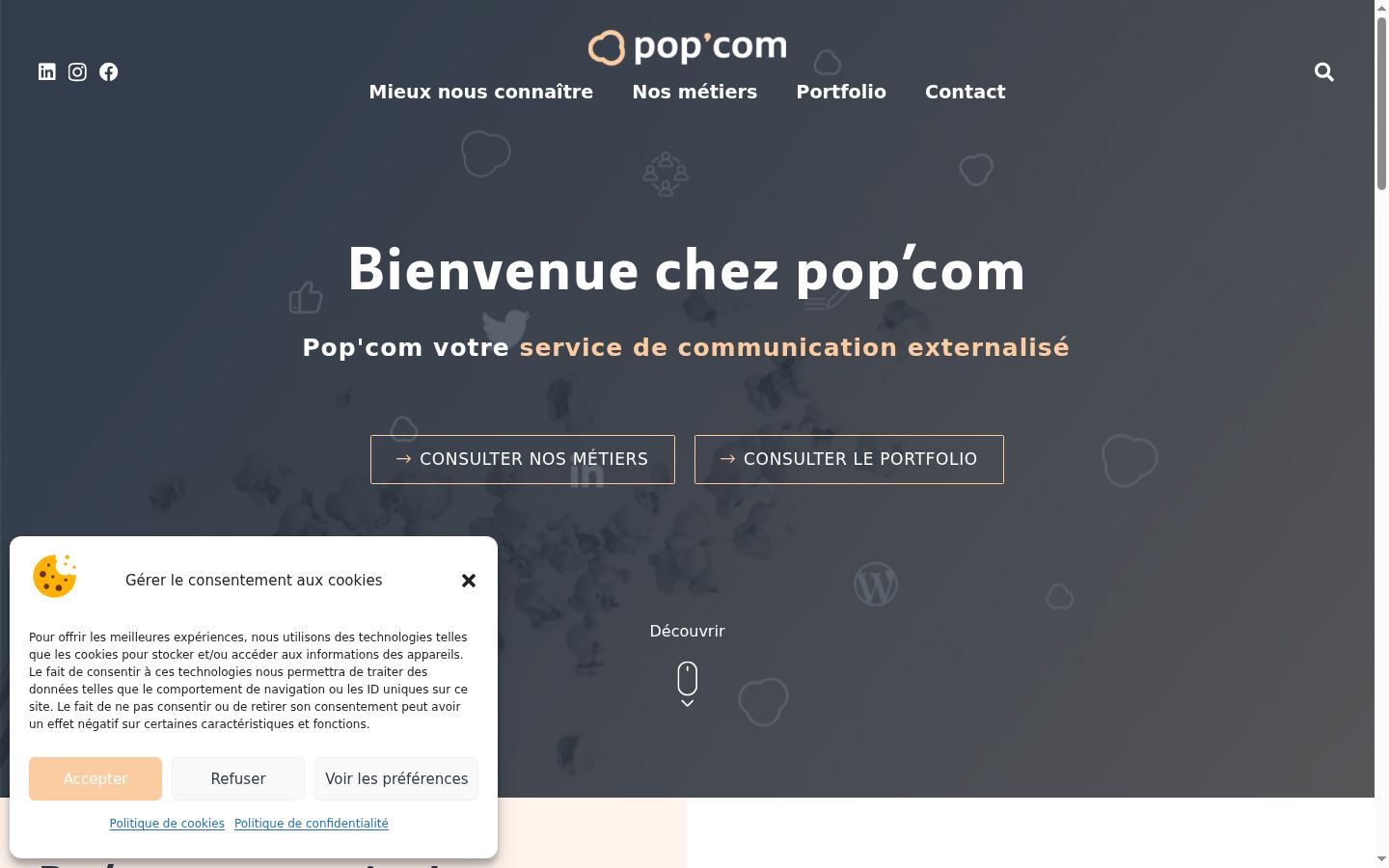 Screenshot del banner di consenso mostrato prima di qualsiasi interazione