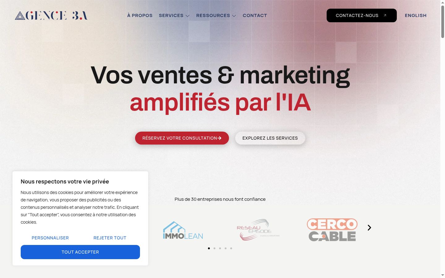 Capture d'écran de la bannière de consentement affichée avant toute interaction