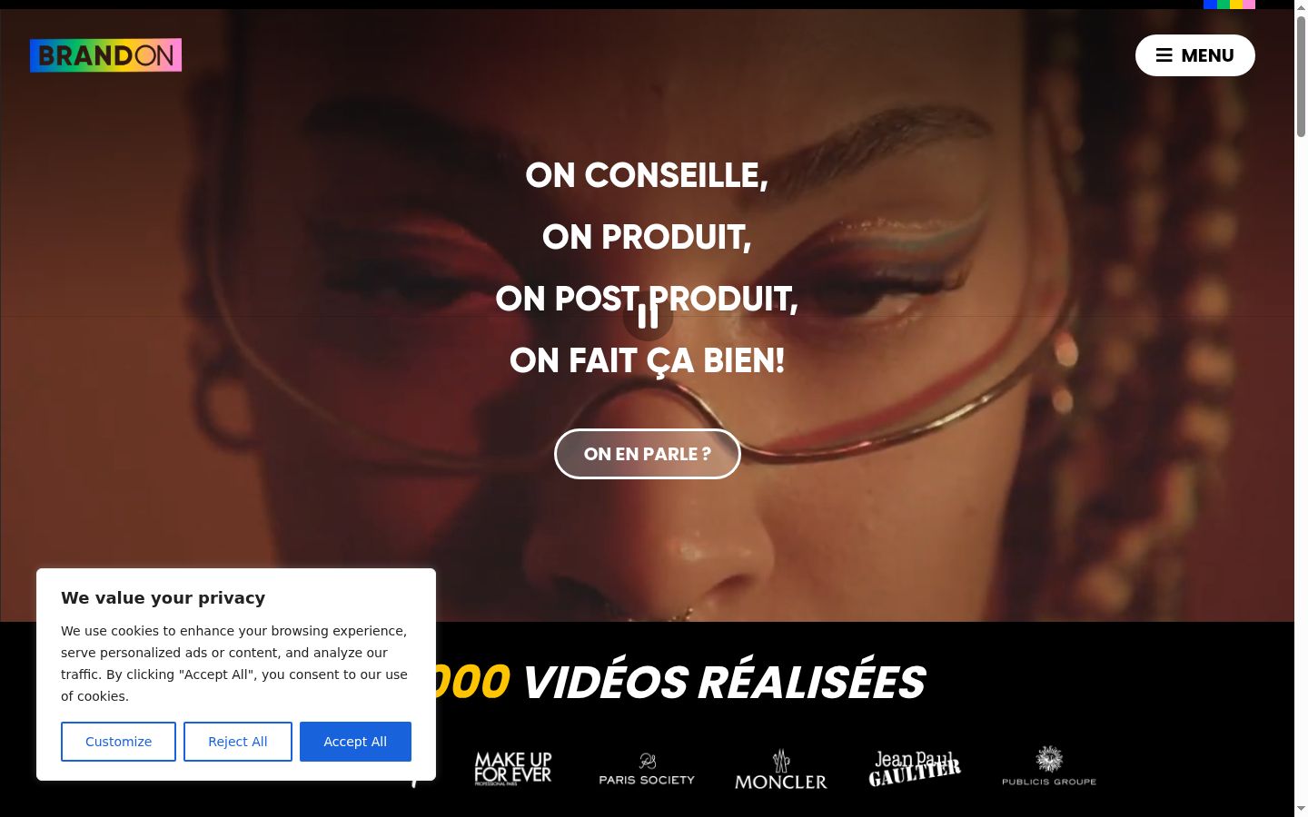 Capture d'écran de la bannière de consentement affichée avant toute interaction