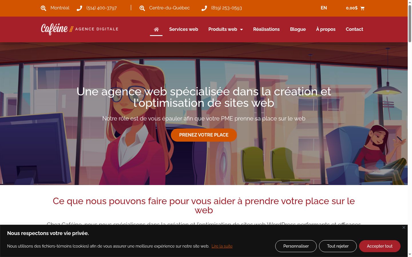 Capture d'écran de la bannière de consentement affichée avant toute interaction