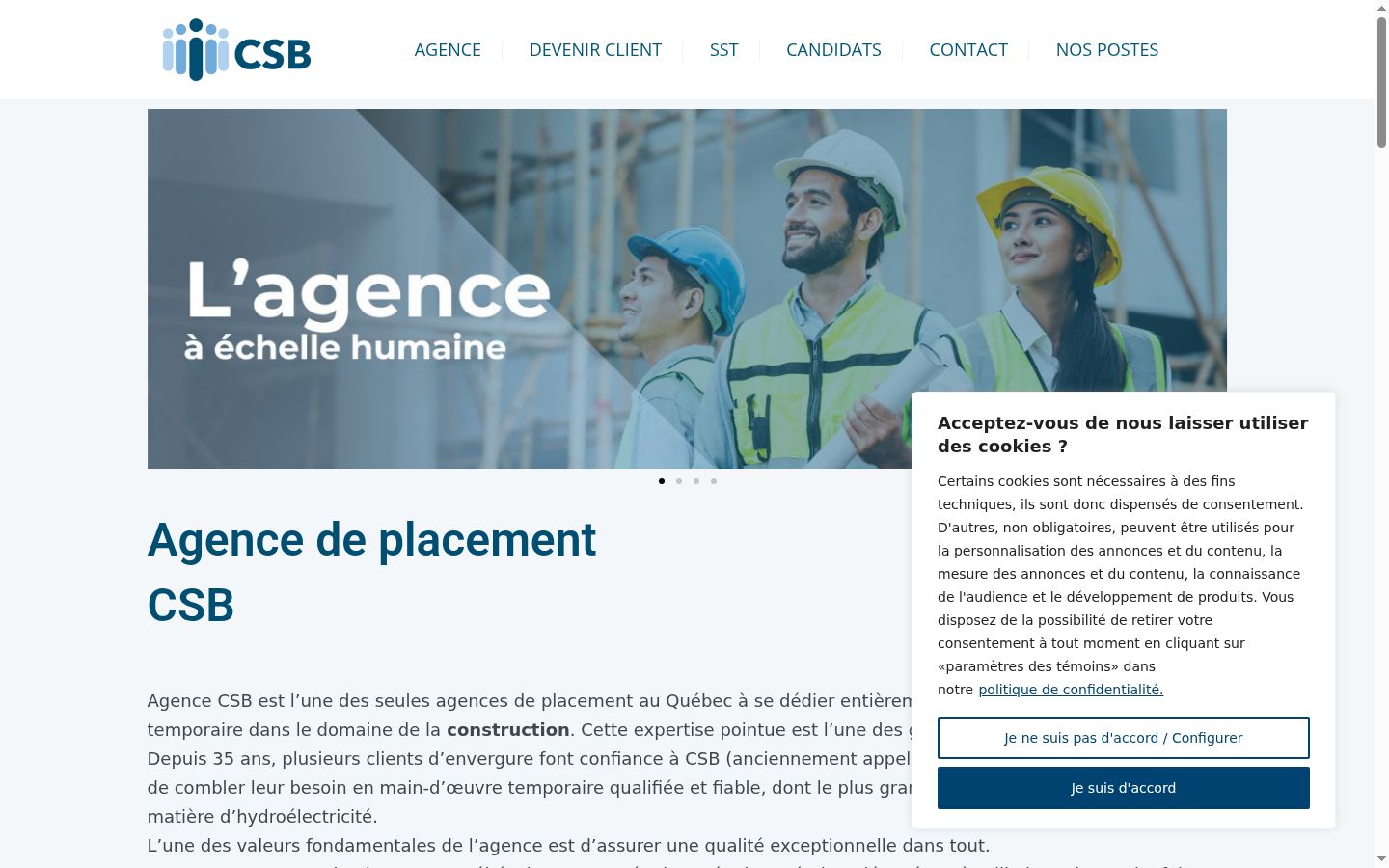 Capture d'écran de la bannière de consentement affichée avant toute interaction