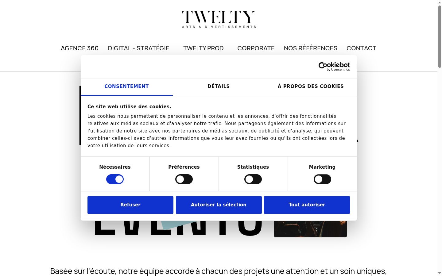 Screenshot del banner di consenso mostrato prima di qualsiasi interazione
