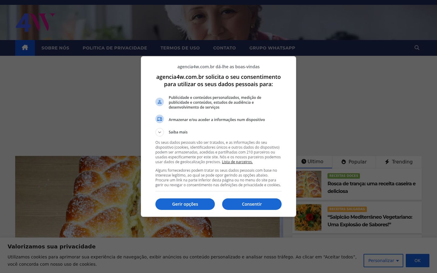 Zrzut ekranu banera zgody wyświetlanego przed jakąkolwiek interakcją
